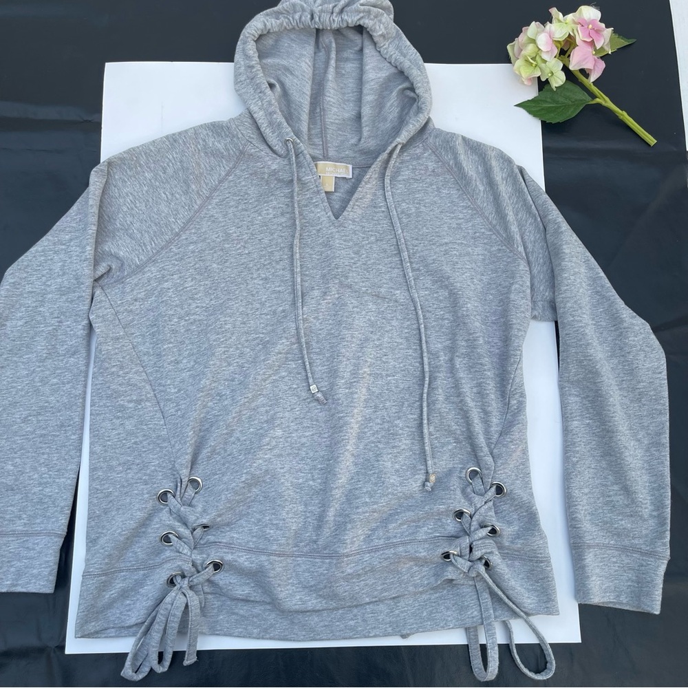 Michael Kors gray hoodie sweatshirt lace up sides womens L
